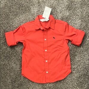 H&M Red Button Down Shirt Short Sleeves Casual Fit